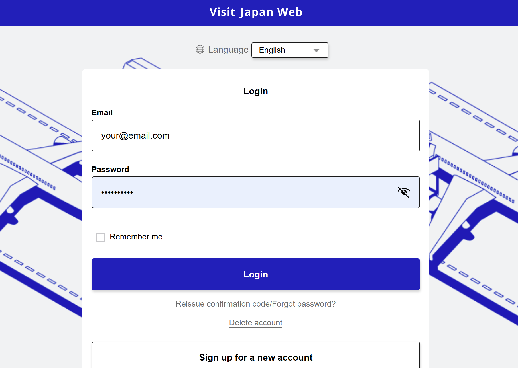 Visit Japan Entry QR Code website