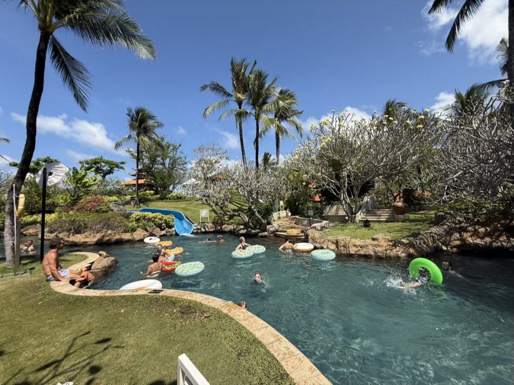 The water slide is lots of fun for adults and children