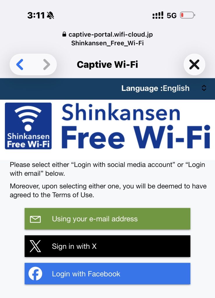 The Shinkansen free wi-fi worked well