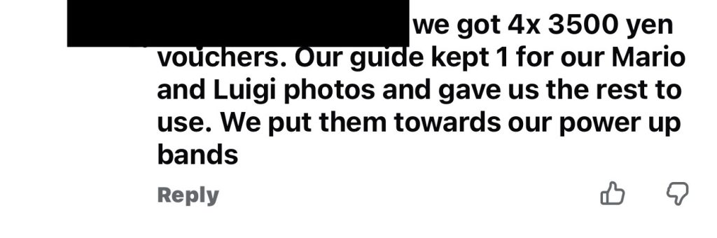 A group member’s voucher inclusions on their 8 hour VIP Tour