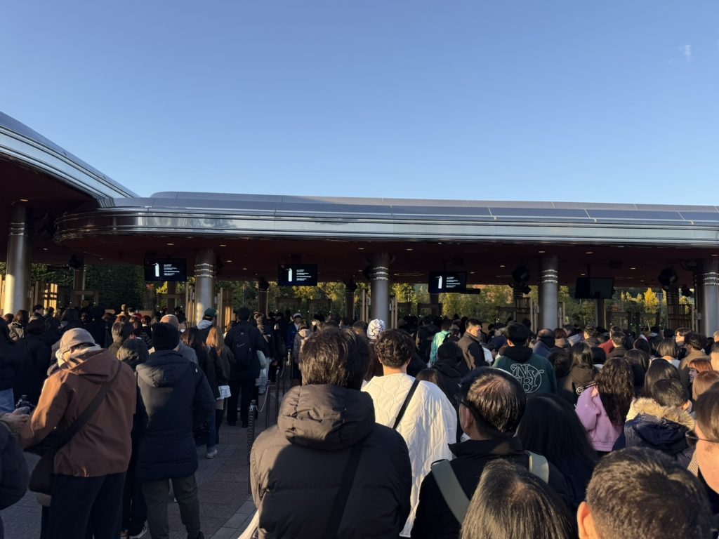 Queueing to enter Universal Studios Japan security screening