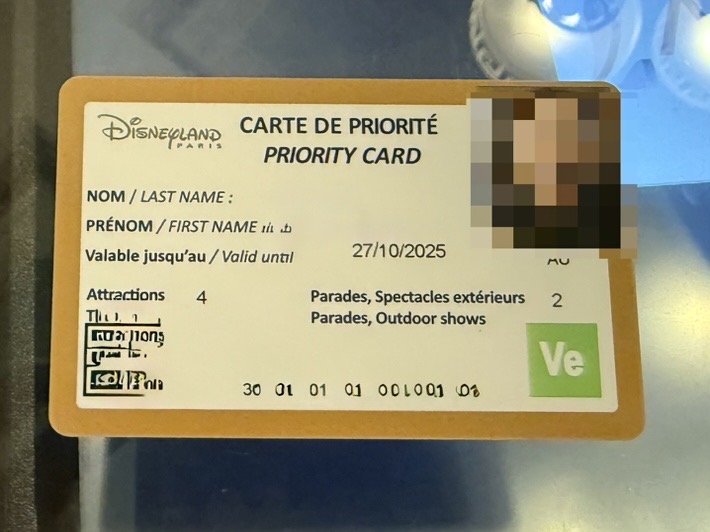 Paris Disneyland Priority Card